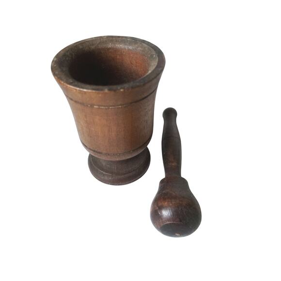 Vintage Small Wooden Mortar and Pestle Hand Turned Spice Grinder Farmhouse - Picture 3 of 8
